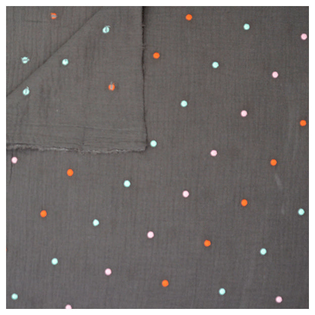 Musselin Baumwolle Punkte Stickerei dunkelgrau