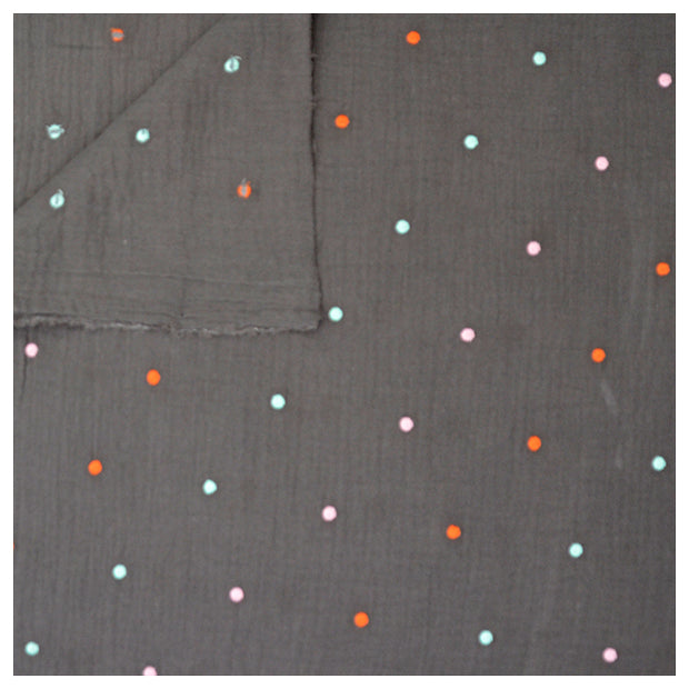 Musselin Baumwolle Punkte Stickerei dunkelgrau