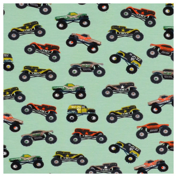 85cm French Terry Monster Trucks grün