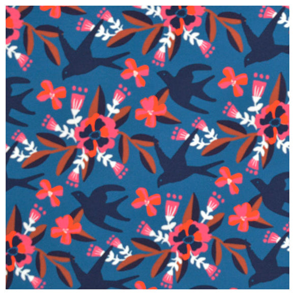 French Terry Vögel Blumen