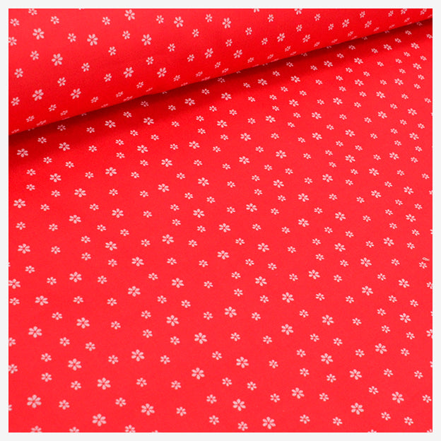 Baumwollsatin Blumen rot/weiß