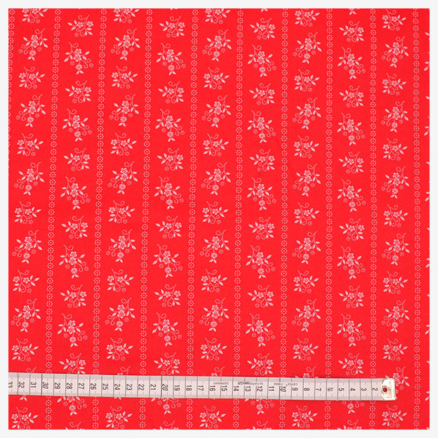 Baumwollsatin Blumen rot/weiß