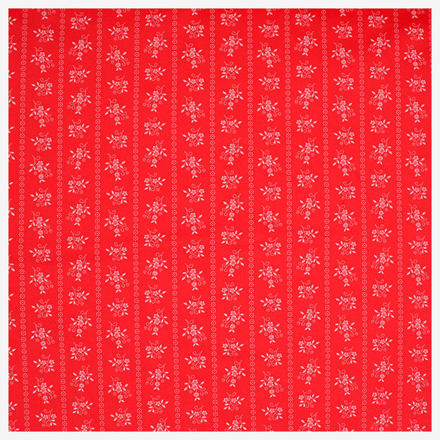 Baumwollsatin Blumen rot/weiß
