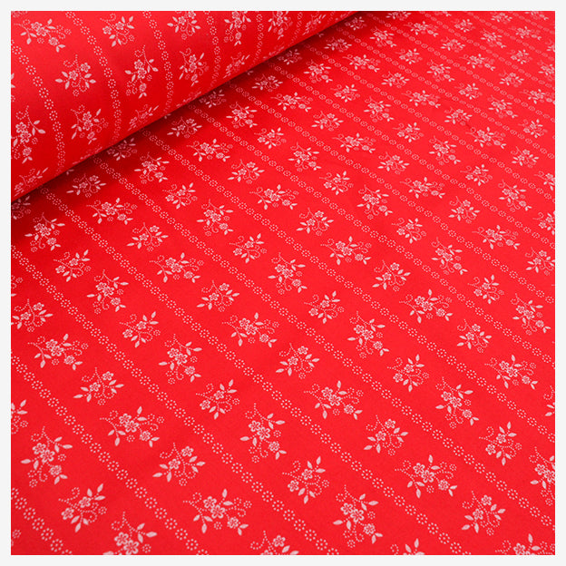 Baumwollsatin Blumen rot/weiß