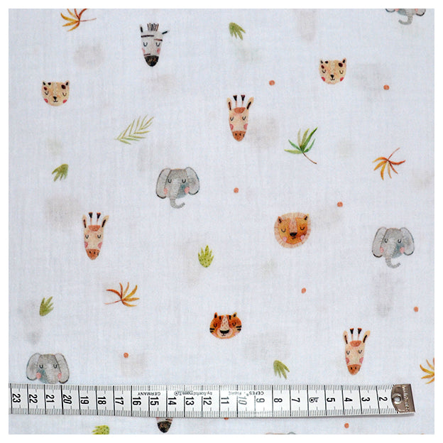 Musselin Baumwolle Digital Tiere weiß