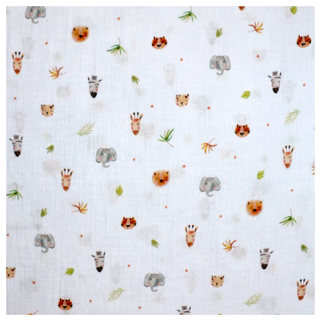 Musselin Baumwolle Digital Tiere weiß