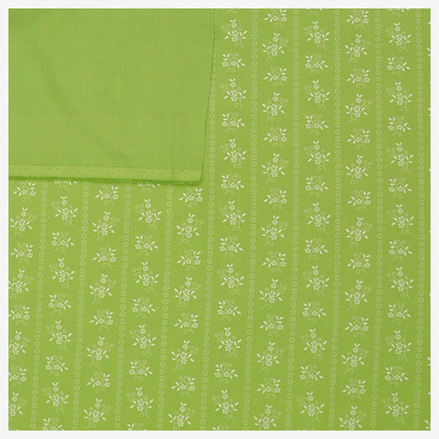 Baumwollsatin Blumen grün/weiß