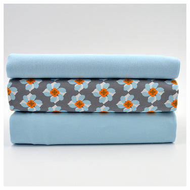 Jersey Stoffpaket Blumen und uni mit Bündchen