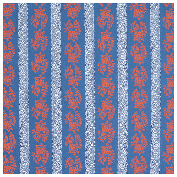 Baumwollsatin Blumen blau/rot