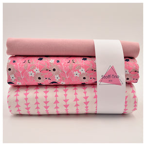 Jersey Stoffpaket 2 x 0,5 m Baumwolljersey Blumen GOTS / Jersey Dreiecke+ Bündchen GOTS